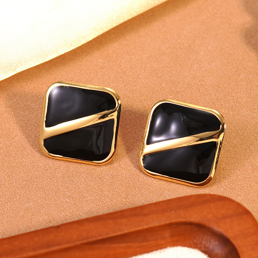 Elegant Geometric Square Drip Oil Stainless Steel Earrings for Women