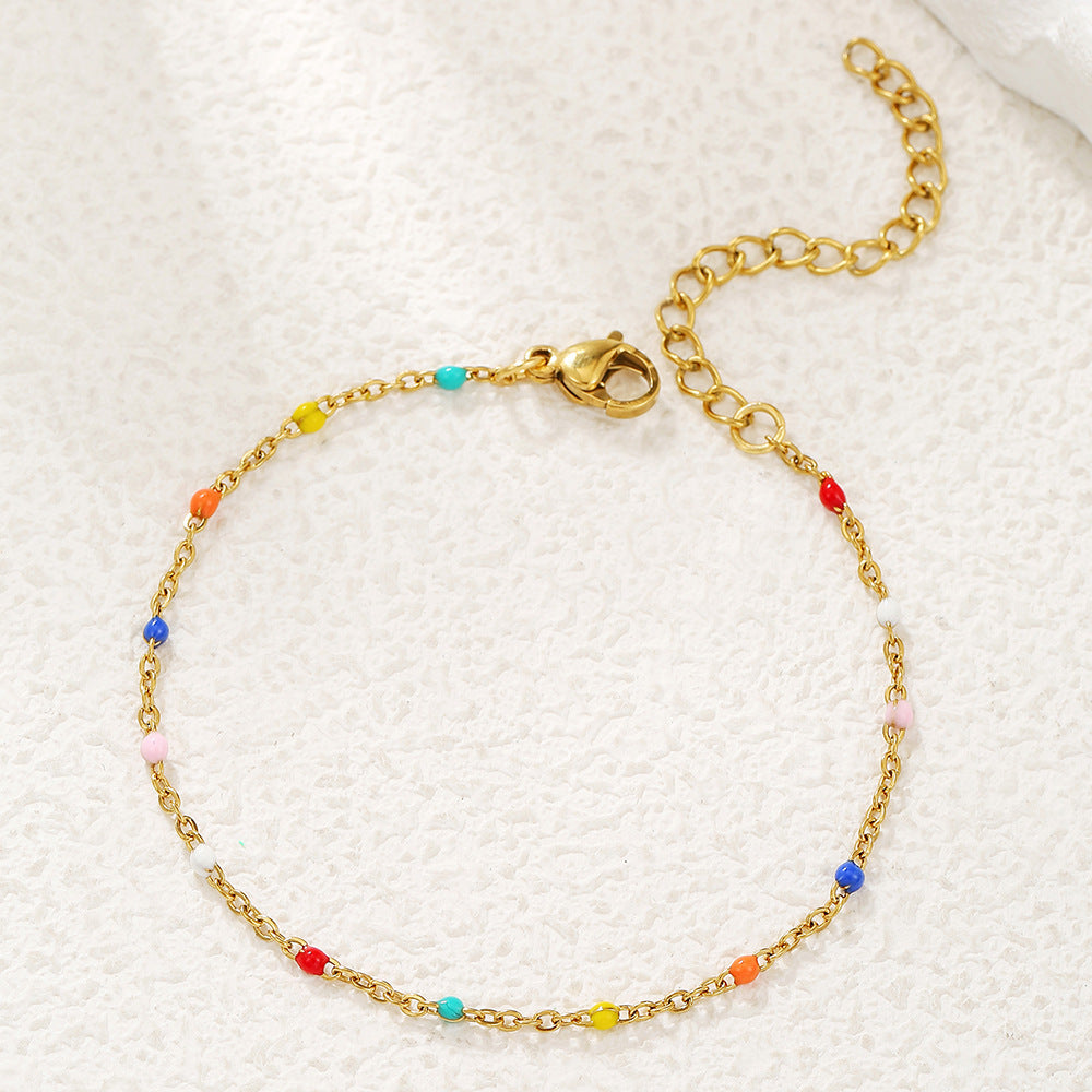 Bohemian Drip Oil Round Geometric Stainless Steel Ball Chain Necklace for Women