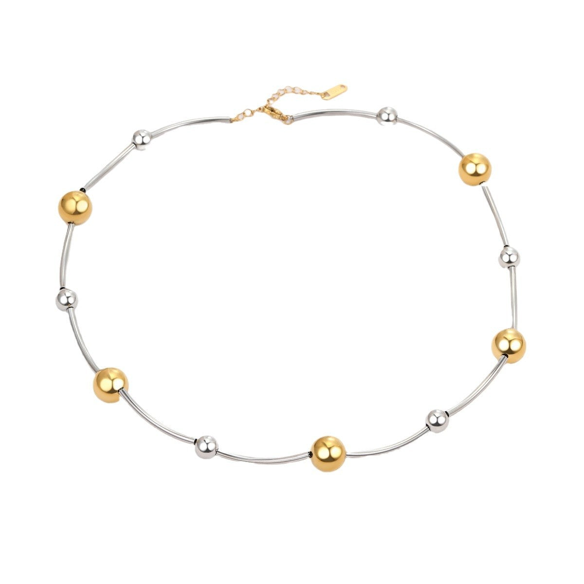 Gargantilla para mujer de moda chapada en oro de 18 quilates, de acero inoxidable, con diseño de cuentas redondas huecas, de dos tonos