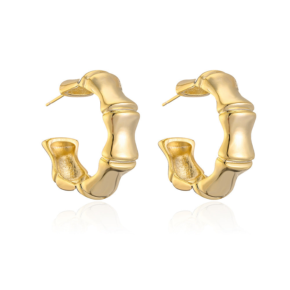 Minimalist Geometric C-Shaped Copper Earrings for Women with Gold Plating Hip-Hop Design