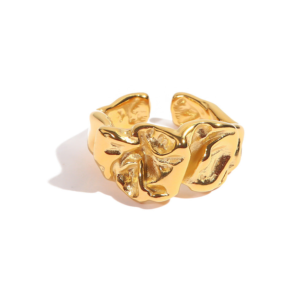 Lava-Inspired Geometric Stainless Steel Ring for Women Minimalist Cool Aesthetic Stackable Finger Ring Non-Tarnish Fashion Jewelry