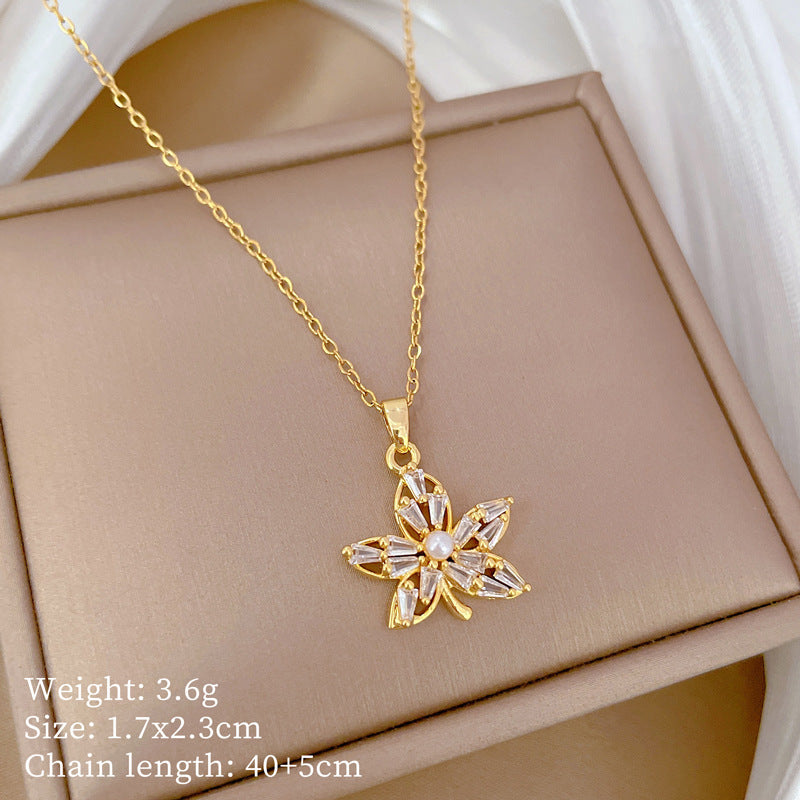 Collana da donna minimalista con intarsio di strass, in acciaio al titanio, con design geometrico