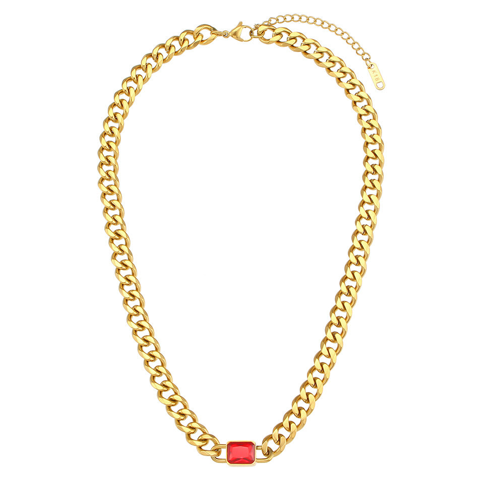 Collana da donna con catena cubana placcata in acciaio inossidabile e oro 18 carati, con pendente quadrato in zircone, in stile vintage