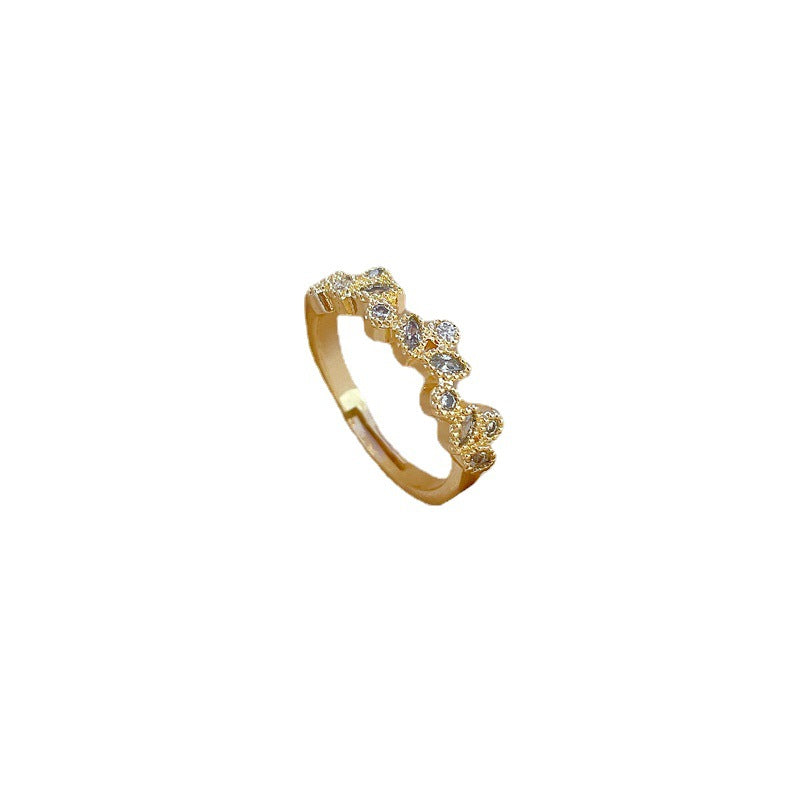 Anello in ottone a forma di corona in stile cartone animato con placcatura in oro e apertura regolabile da donna