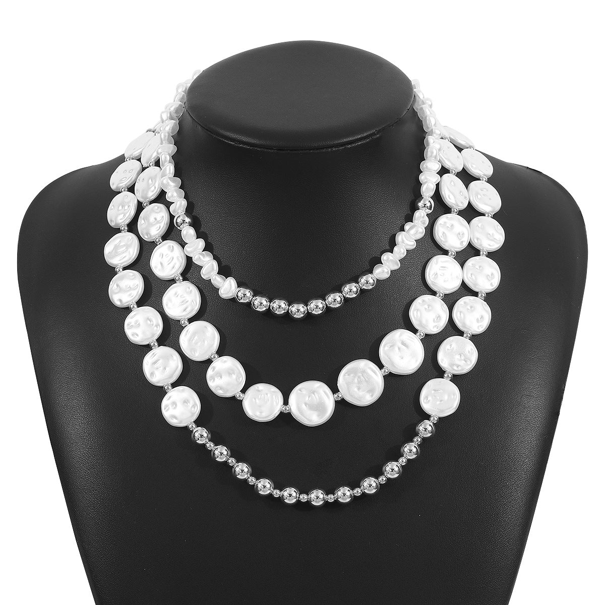 Collar de clavícula de varias capas geométrico de estilo oficina a la moda con colgante de perlas de imitación en cadena de perlas