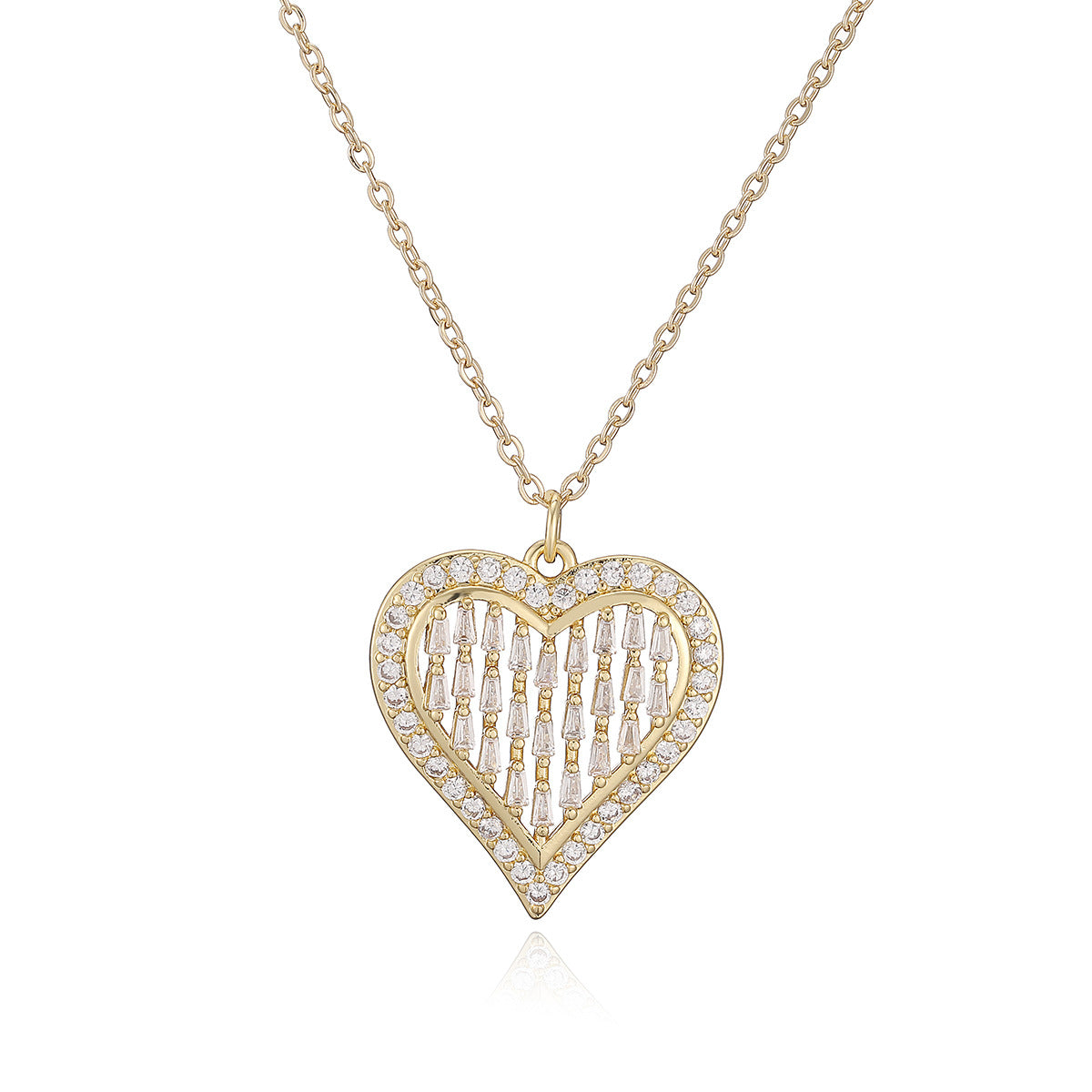 Minimalist Elegant 18K Gold Plated Brass Heart Cubic Zirconia Pendant Necklace for Women