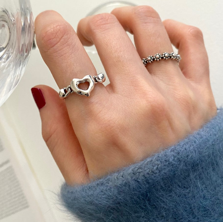 Precioso anillo de corazón de plata de ley 925 con diseño floral para mujer