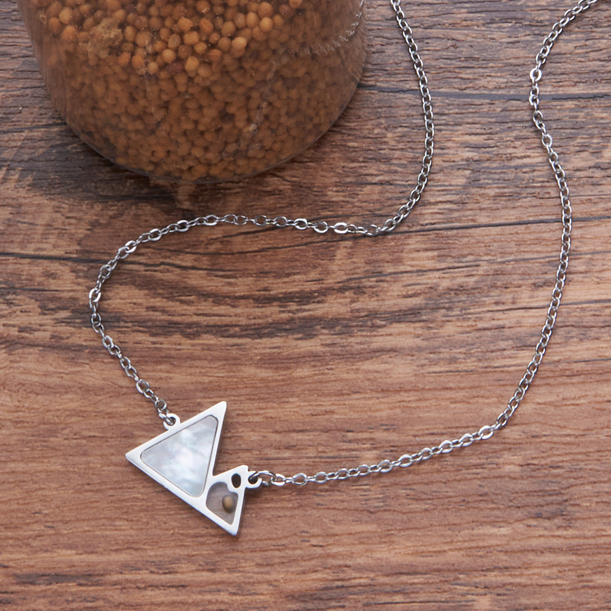 Minimalist Geometric Faith Turquoise and Shell Hill Mustard Seed Stainless Steel Necklace with Polished Titanium Steel Pendant