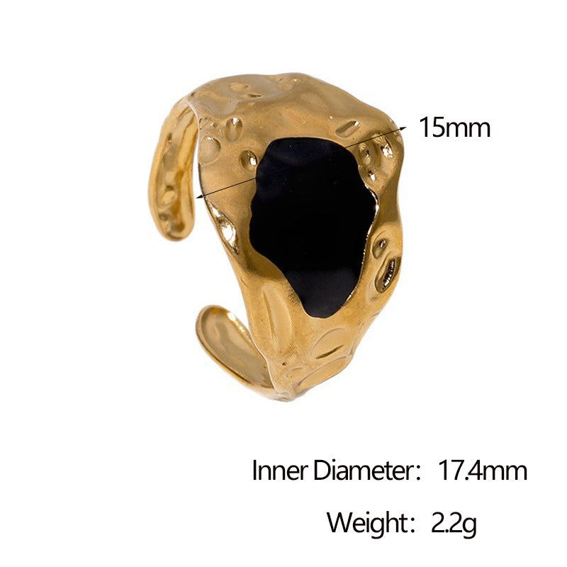 Anello da donna regolabile in acciaio inossidabile con placcatura in oro e finitura a smalto, dal design geometrico e minimalista