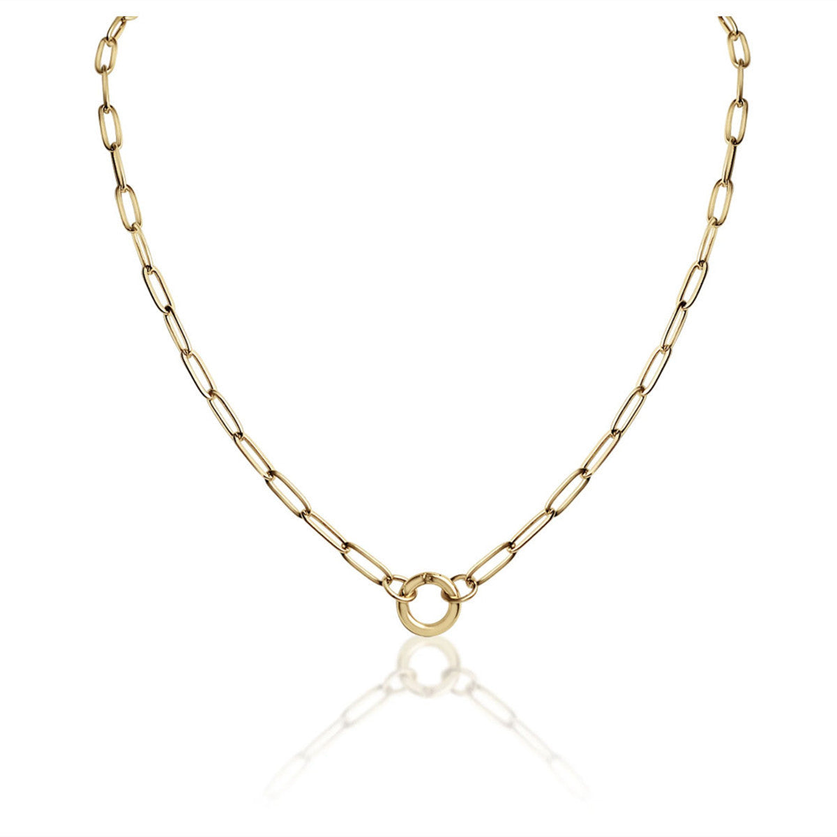 Minimalist Heart Round Stainless Steel Plated Pendant Necklace with Paperclip Chain DIY Charm Bar Unisex