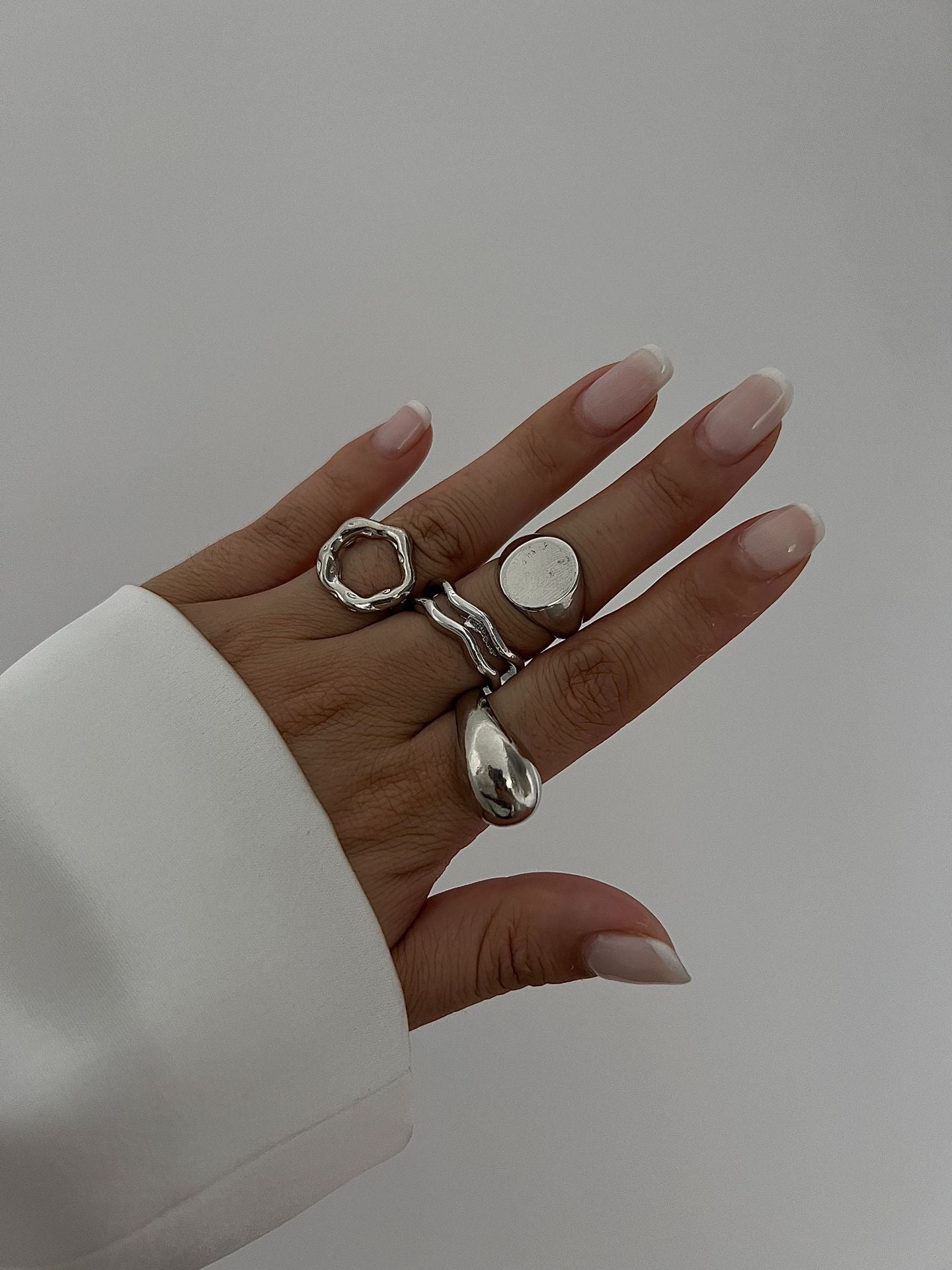Geometric Smooth Plated Alloy Ring Set for Women