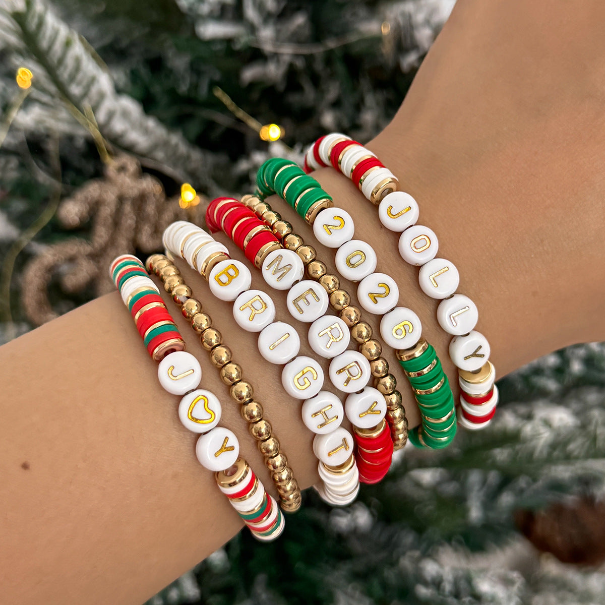 Minimalist Letter Resin Beaded Stretch Bracelet for Women