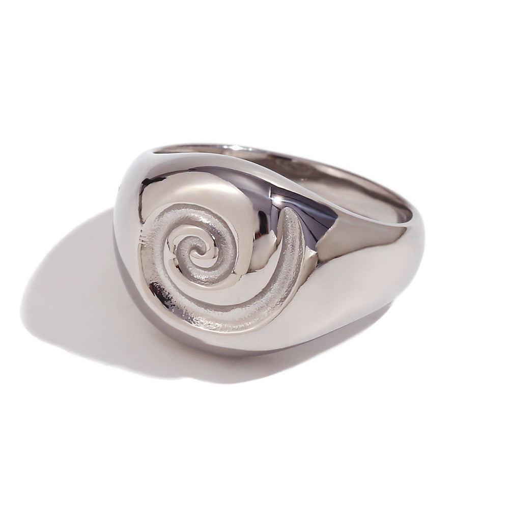 Vintage Geometric Stainless Steel Ring with 18K Gold Plating for Women
