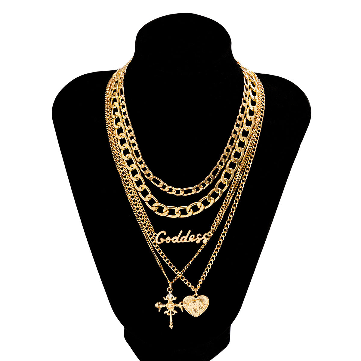Collana a Pendente con Lettera in Stile Retrò Chic, con Motivi a Croce e Cuore, in Lega con Finitura Galvanizzata, da Donna