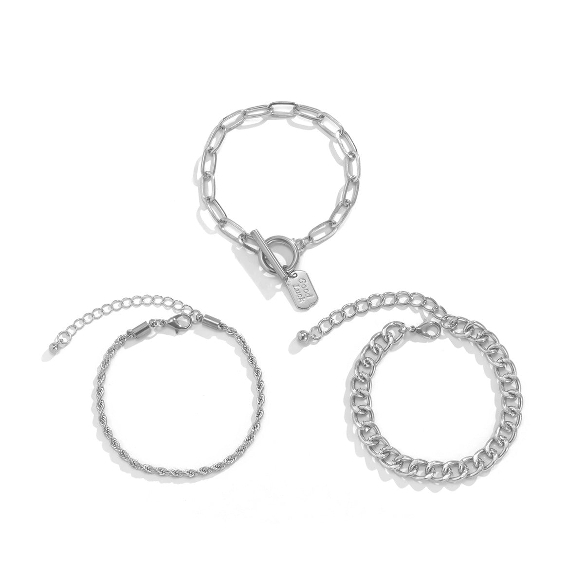 Punk Geometric Square Alloy Rope Chain Bracelet Set for Women