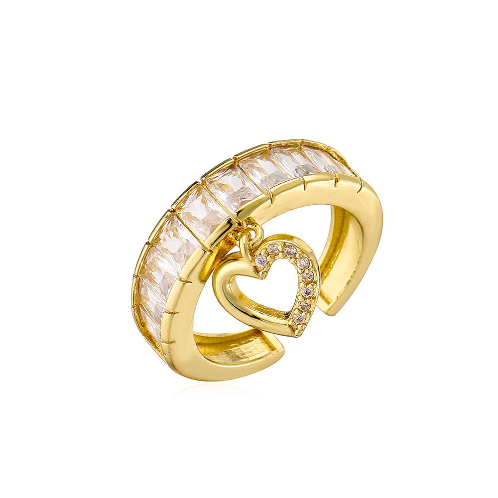 Anello aperto geometrico minimalista da donna in ottone placcato oro vero con zirconia micro-pavé