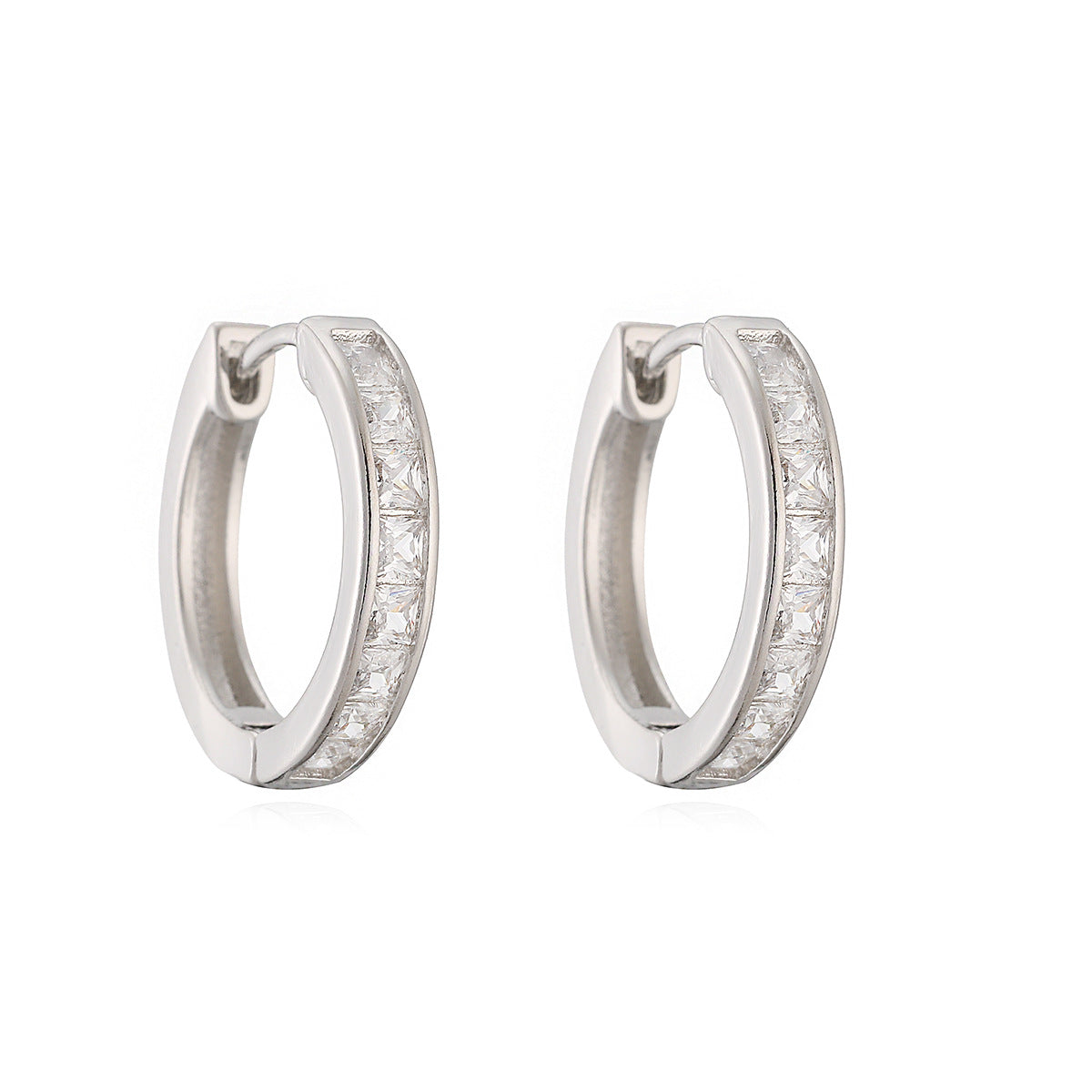 Minimalist Geometric Brass Plated Hoop Earrings with Cubic Zirconia for Women