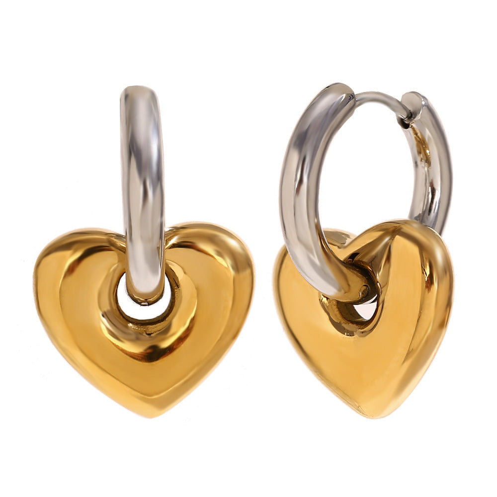 Fashionable Heart and Star Shaped Stainless Steel Earrings with 18K Gold Plating for Women