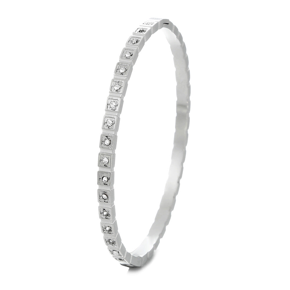 Gold Plated Geometric Round Stainless Steel Bracelet with Cubic Zirconia