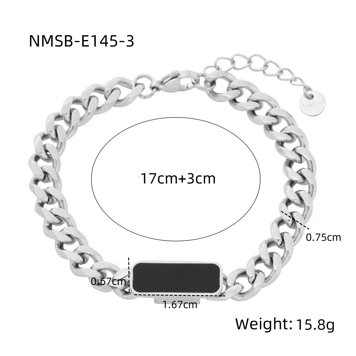 Fashionable Geometric Square Black and White Mother-of-Pearl Titanium Steel Bracelet with 18K Gold Plating for Women