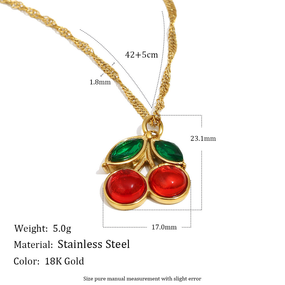 Collana da Donna con Ciondolo a Ciliegia in Acciaio Inossidabile Placcato Oro 18K