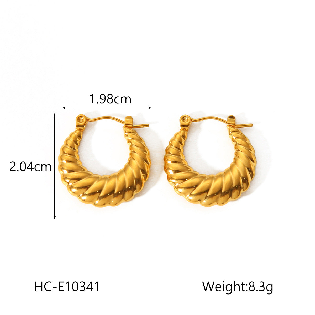 Fashion Geometric Textured U-Shaped 18K Gold Plated Stainless Steel Earrings for Women