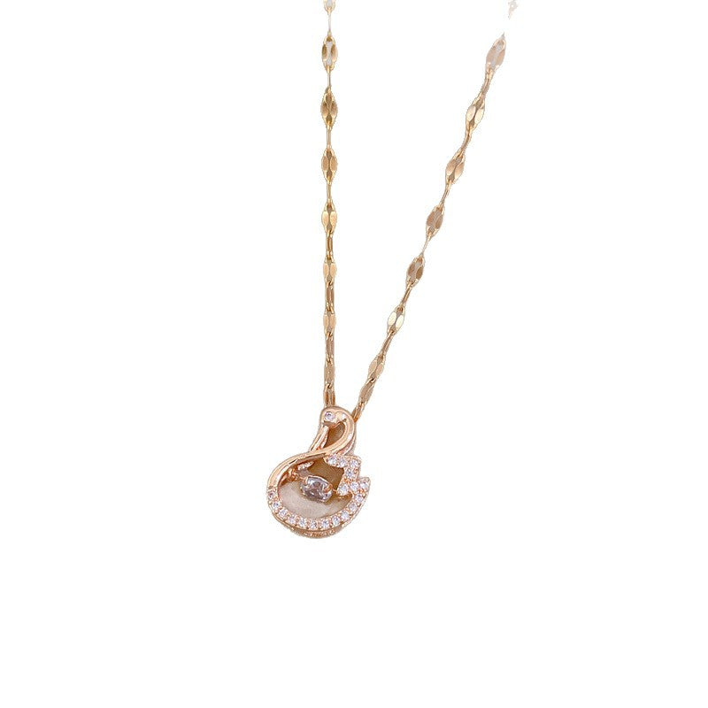 Sweet Elegant Geometric Rhinestone Inlay Titanium Steel Necklace with Brass Pendant Cable Chain for Unisex