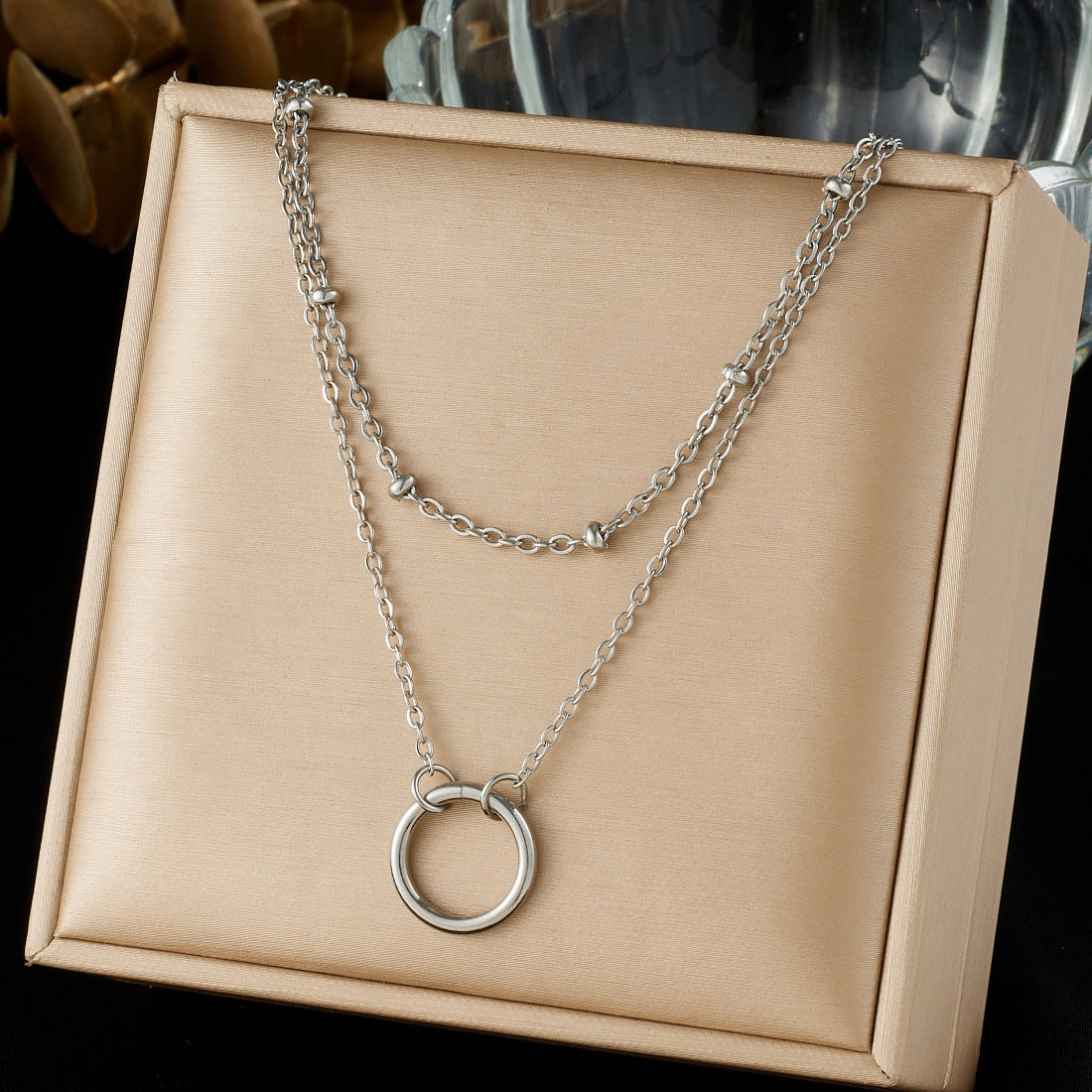 Minimalist Gold Plated Round Geometric Stainless Steel Layered Ball Chain Necklace for Women