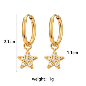 Fashionable Geometric Cross Earrings in Stainless Steel with 18K Gold Plating and Zircon Accents