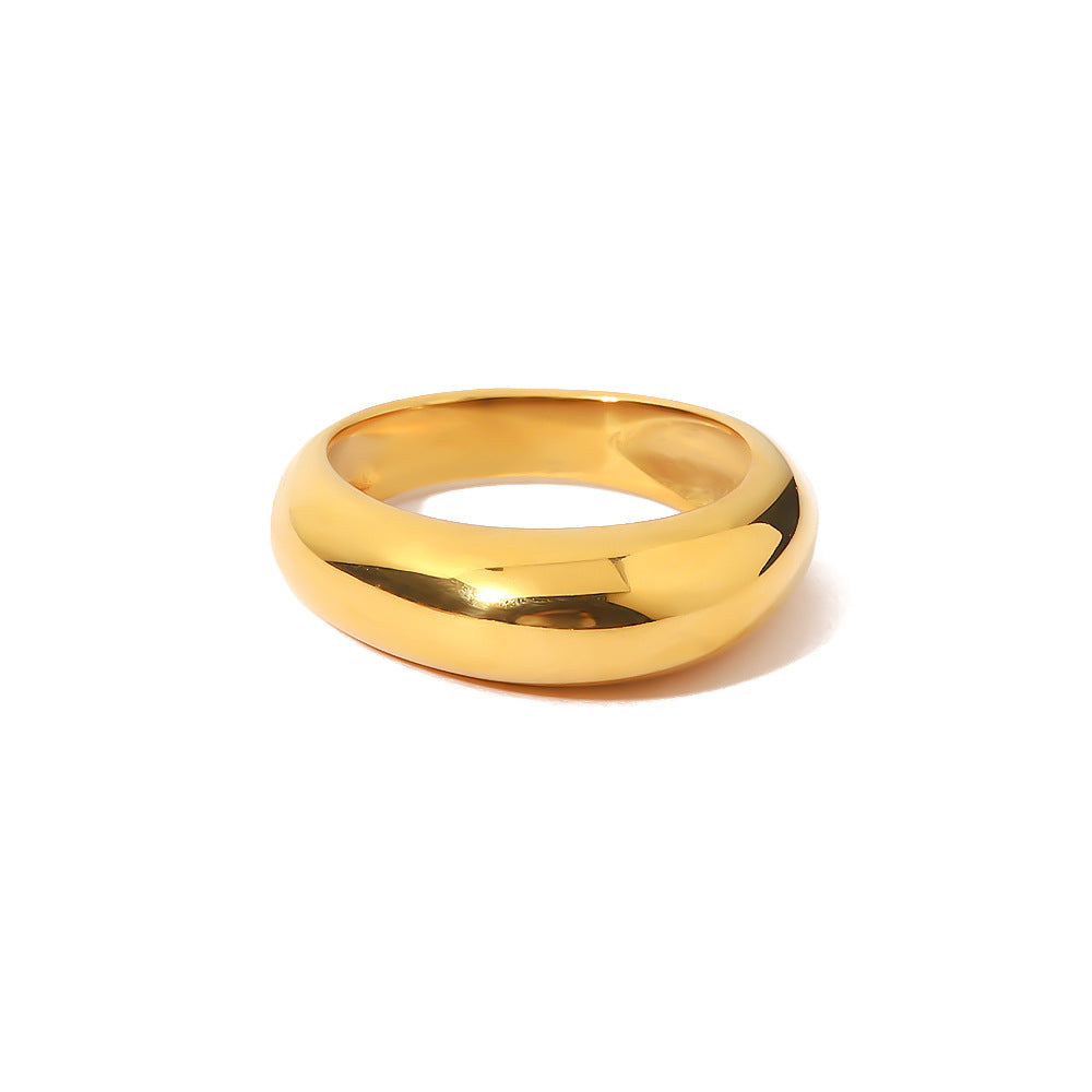 Anello da donna in acciaio al titanio geometrico minimalista con placcatura in oro 18 carati e superficie liscia a cupola