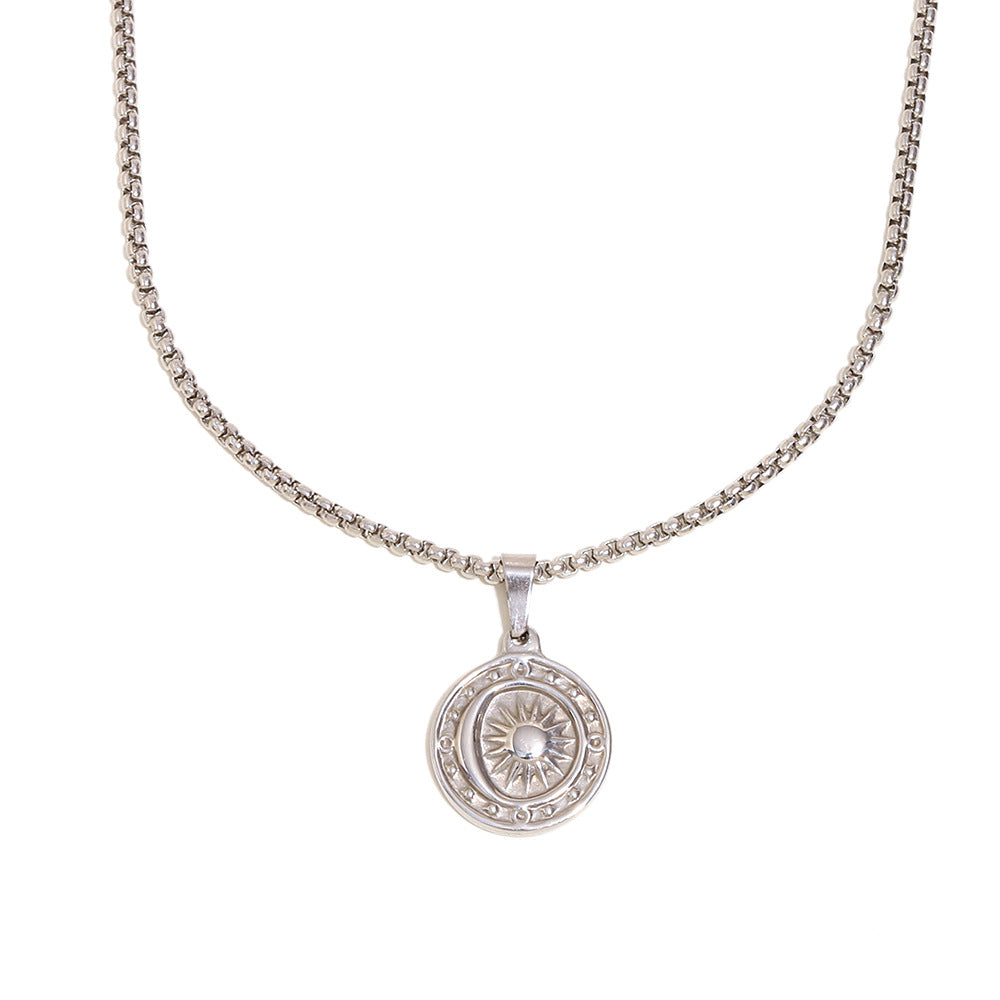 Collana da donna vintage con ciondolo a sole geometrico placcato oro 18 carati in acciaio inossidabile con catena a perle quadrate