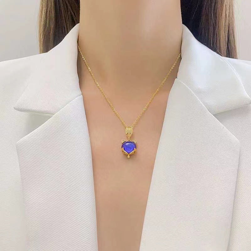 Original Design Floral Nest Pendant Necklace in Titanium Steel with Gold Plating, Color-Changing Temperature-Sensitive Starry Sky Dreamy Charm on O-Chain