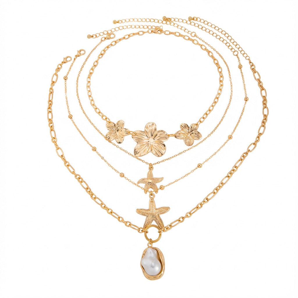 Casual Alloy Plated Plant and Pearl Necklace Set for Women