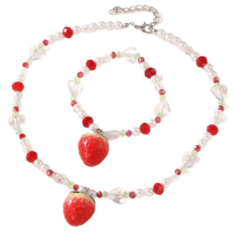 Set Collana Minimalista in Lega con Fiocco per Ragazze con Braccialetto Abbinato, Gioielli a Tema Frutta