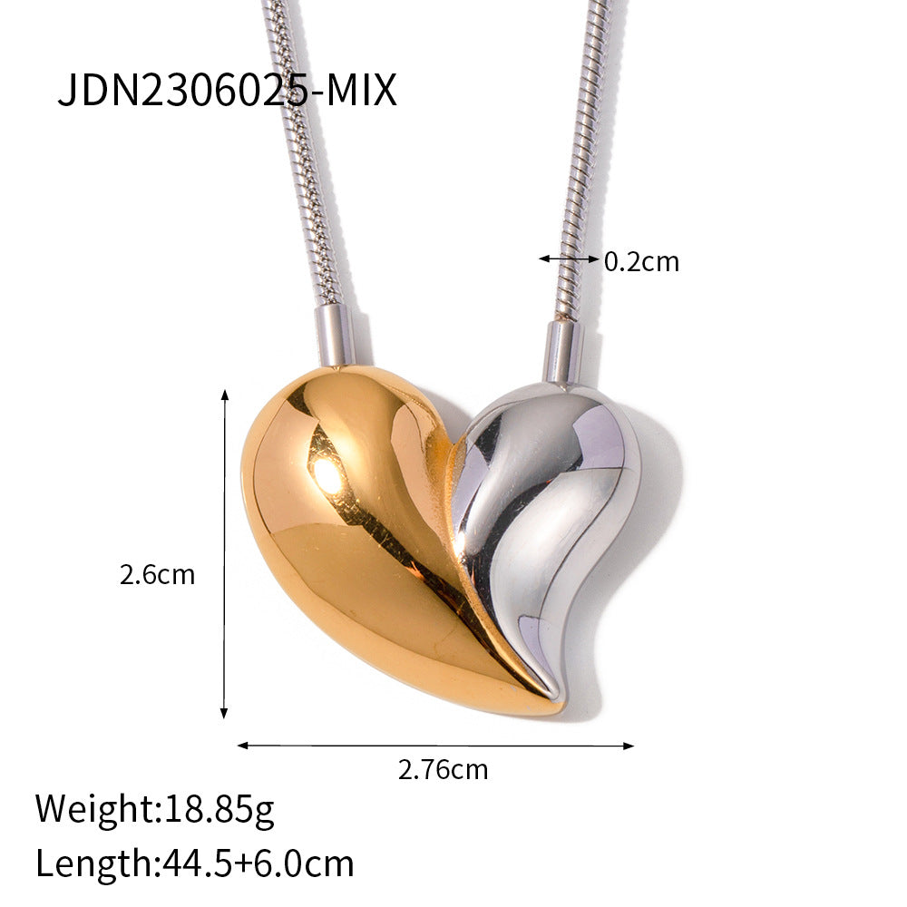 Fashion Two-Tone Heart and Letter Pendant Stainless Steel Necklace for Women