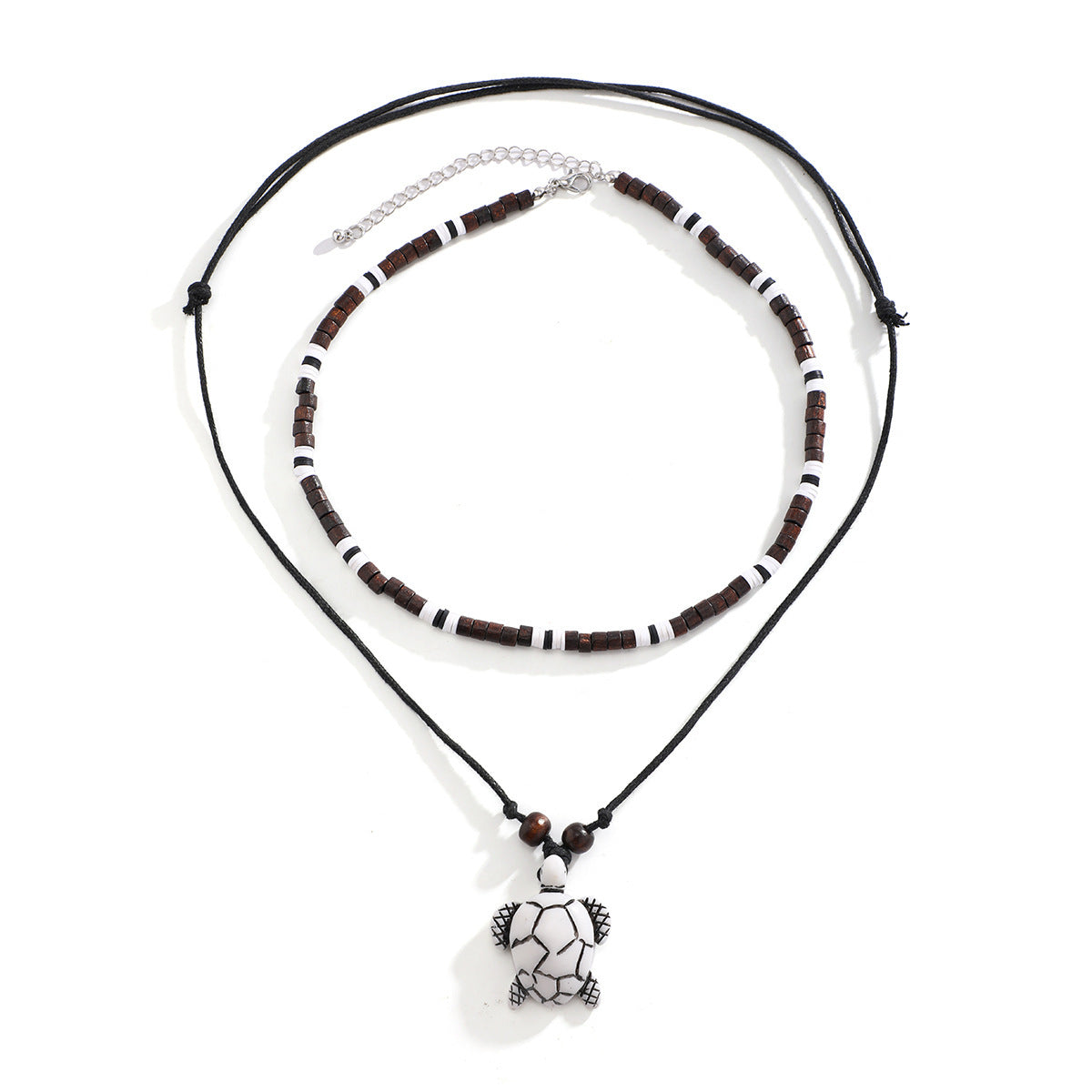 Vintage Butterfly Wood Bead Necklace with Alloy Pendant and Turquoise Inlay for Women