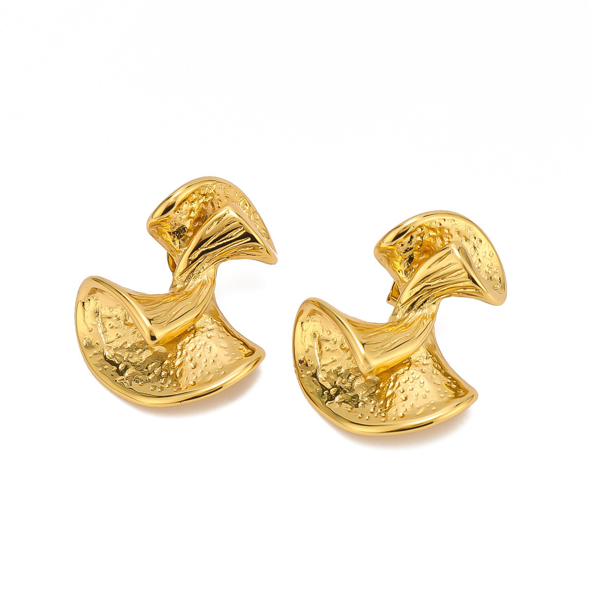 Geometric Irregular Twisted Stainless Steel Earrings with 18K Gold Plating for Women — Textured Minimalist Statement Ear Studs