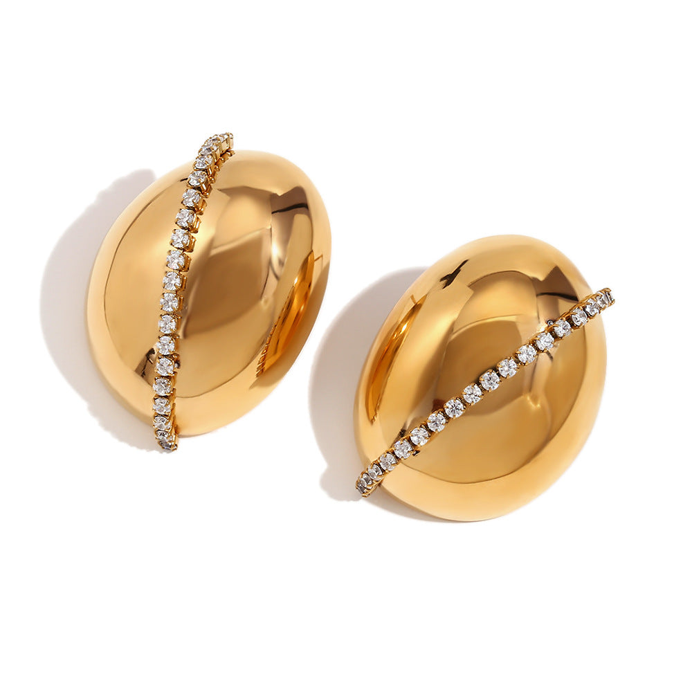 Orecchini geometrici in acciaio inossidabile ispirati al vintage con placcatura in oro 18 carati e accenti in zirconia ovale