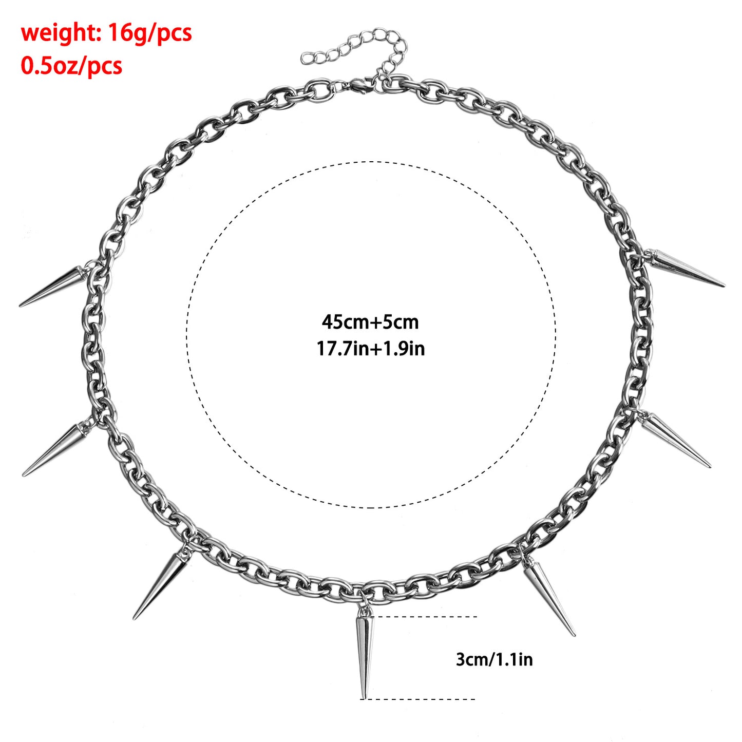 Punk Style Geometric Pendant Necklace with Studs and Plated Metal for Women Clavicle Chain