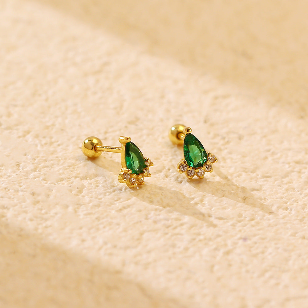 Aretes de Esmeralda de Plata Esterlina S925 Geométrica de Lujo con Incrustaciones de Pedrería para Mujer