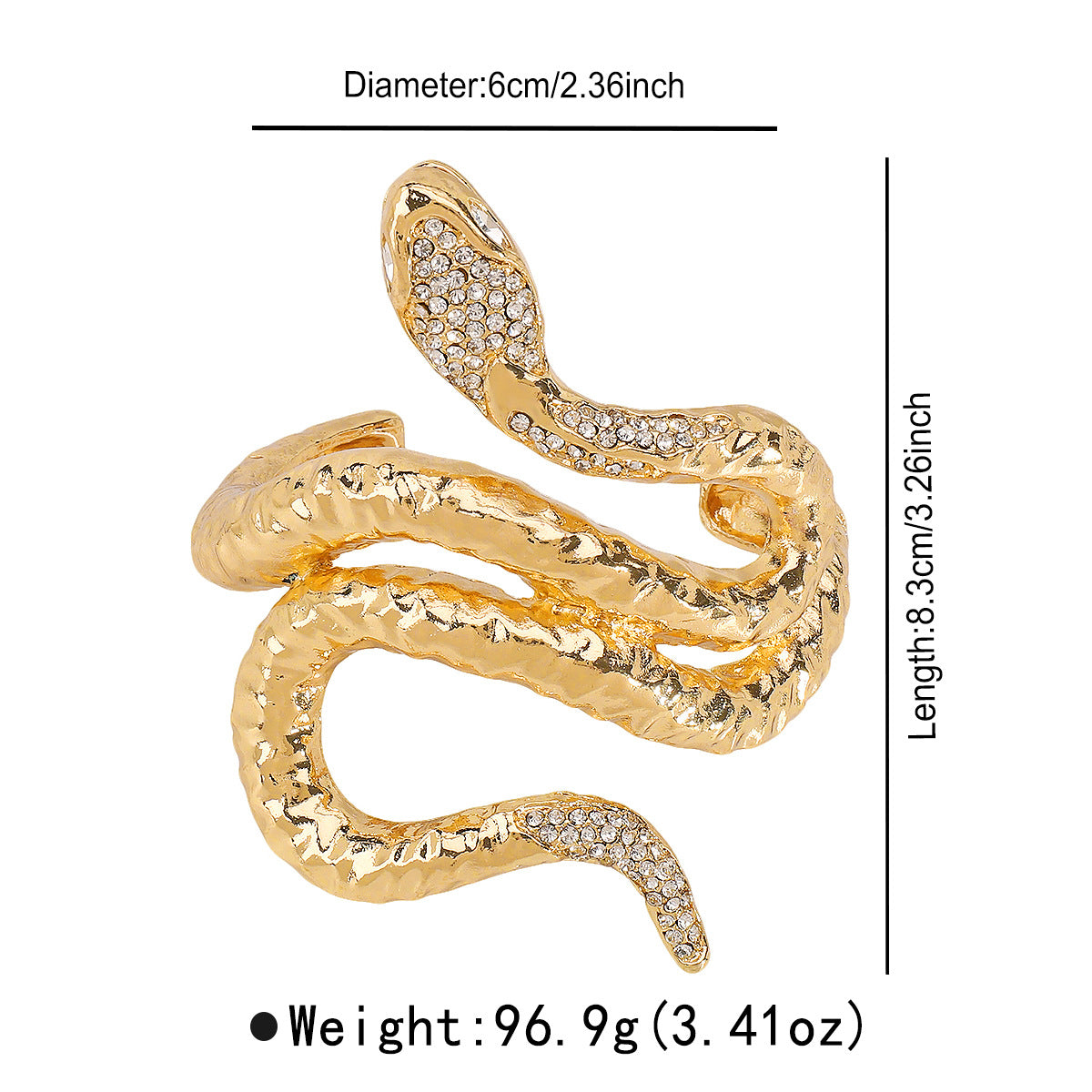 Bracciale da donna a forma di serpente attorcigliato irregolare in lega con intarsi di strass e finitura placcata