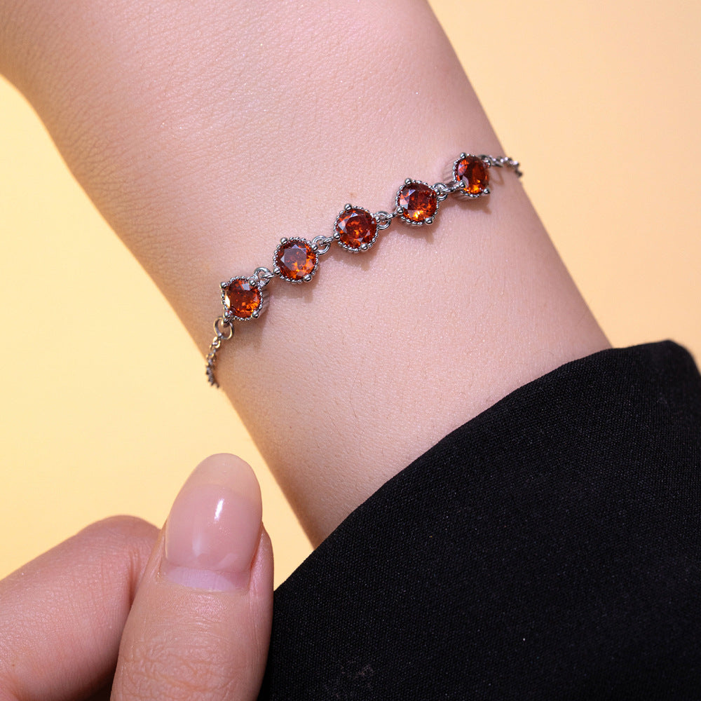 Minimalist Luxury Geometric Garnet Bracelet with Zircon Inlay in Titanium Steel Plated with 18K Gold for Women