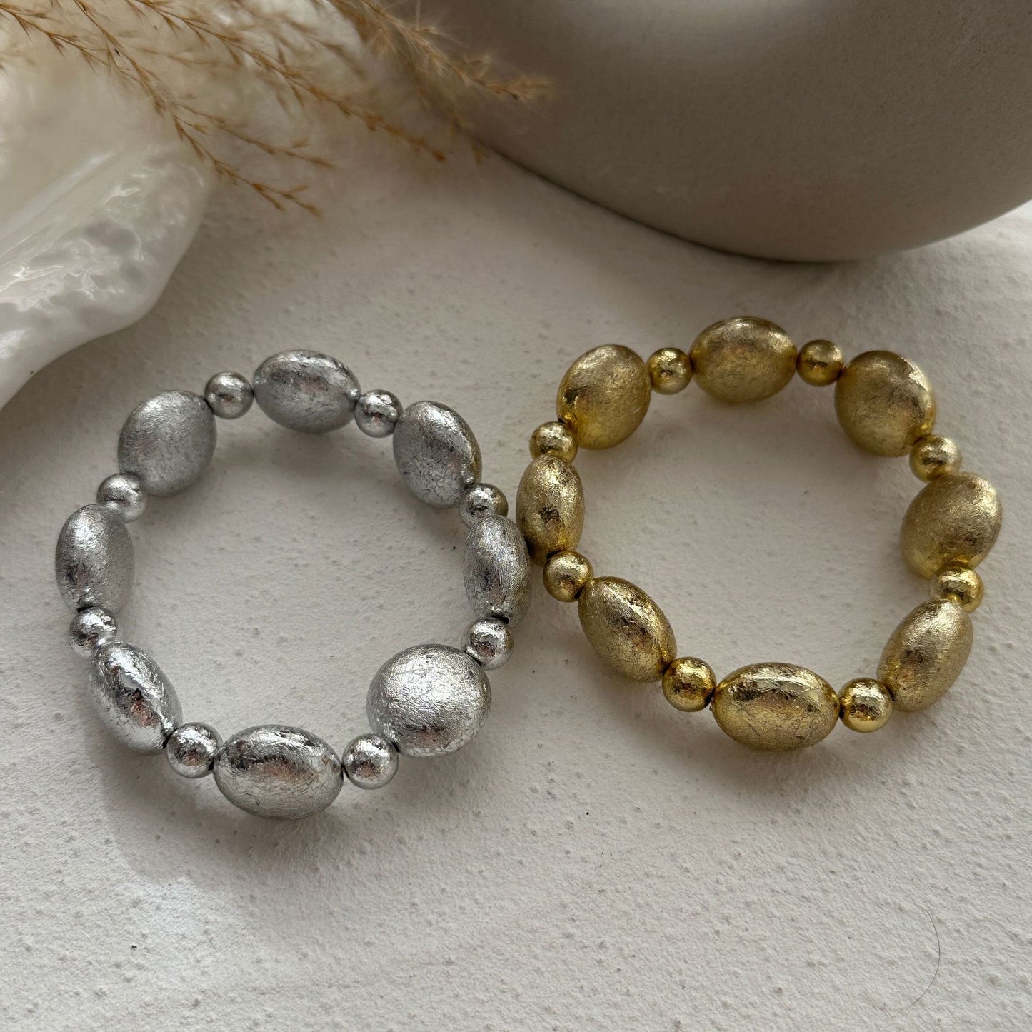 Bracciale a fascia aperta a doppio strato in lega placcata geometrico minimalista