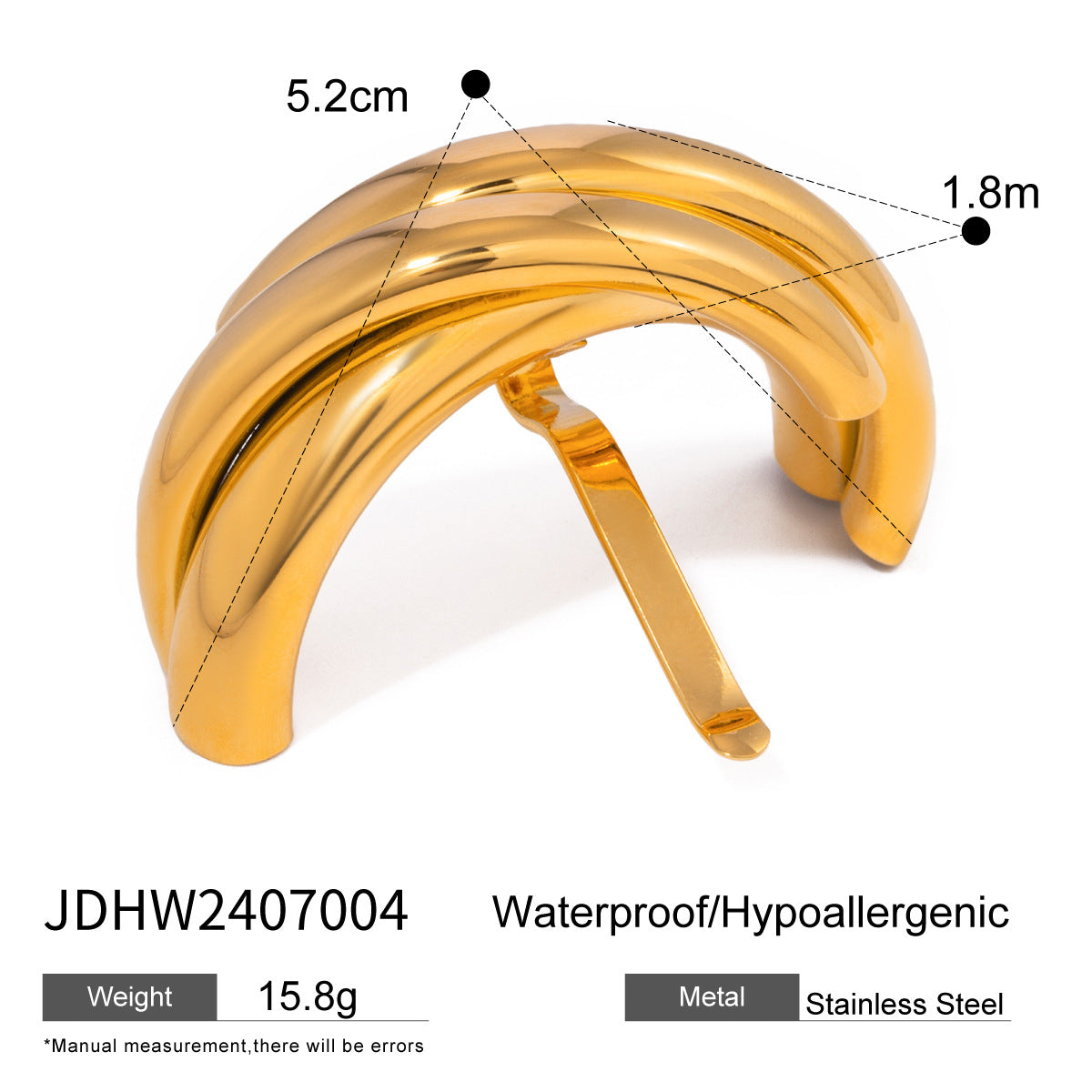 Peine de Pelo Geométrico de Acero Inoxidable con Acabado Chapado para Peinados y Recogidos, Accesorio de Pelo de Estilo Natural