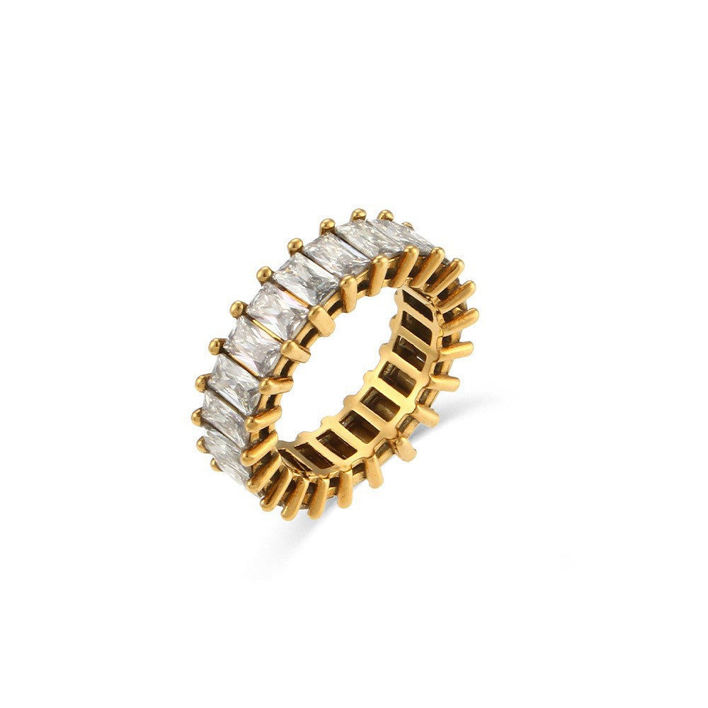 Anello Minimalista Geometrico da Donna in Acciaio al Titanio Placcato Oro 18K con Micro Zirconi