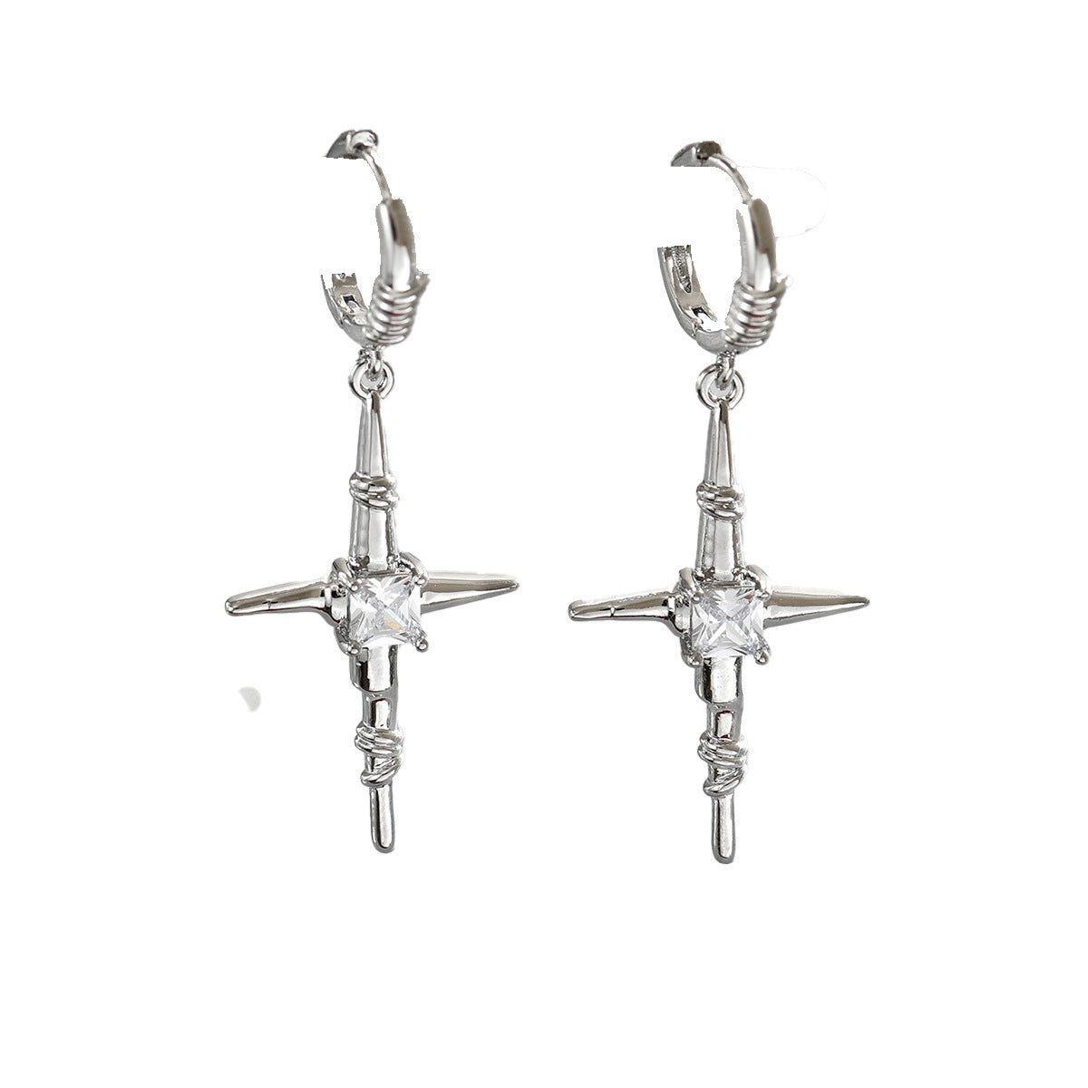 Pendientes de cruz geométricos con incrustaciones de circonio en cobre para mujer, clips para las orejas modernos y versátiles