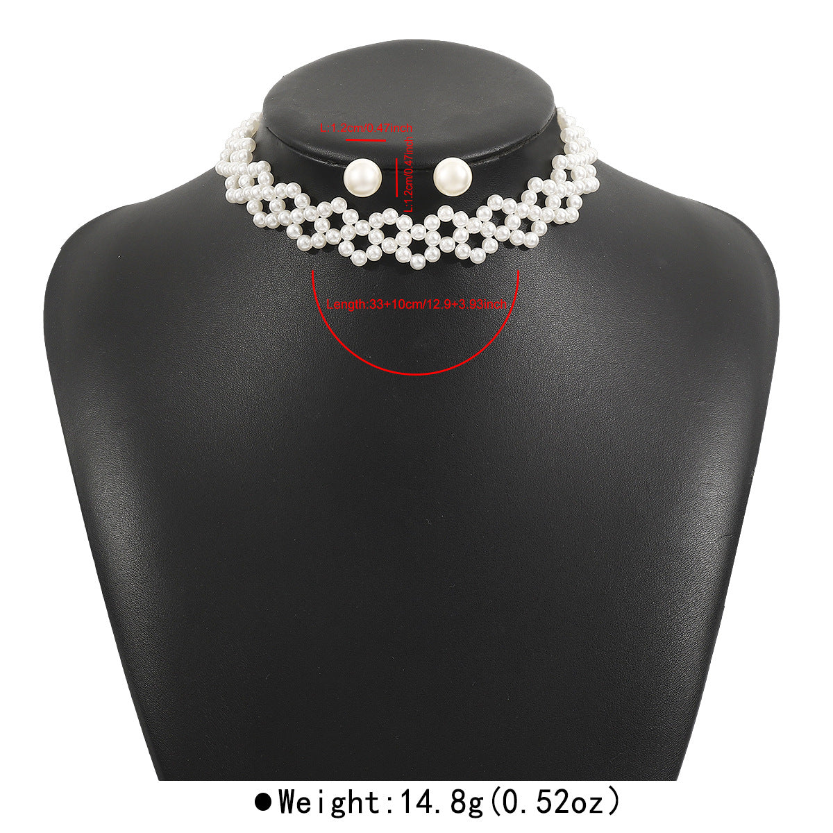 Elegante set collana girocollo e orecchini a perno da donna con perle e design con intarsi di perle dall'estetica naturale