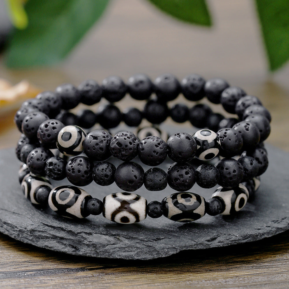 Vintage Punk Matte Brass Bracelet Set with Cubic Zirconia Crown Lion Head and Dice Beads