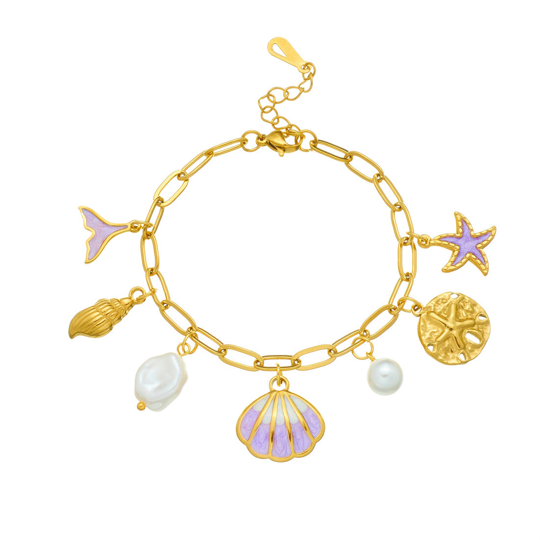Creative Ocean Series Stainless Steel Drip Oil Pearl Animal Bracelet for Women