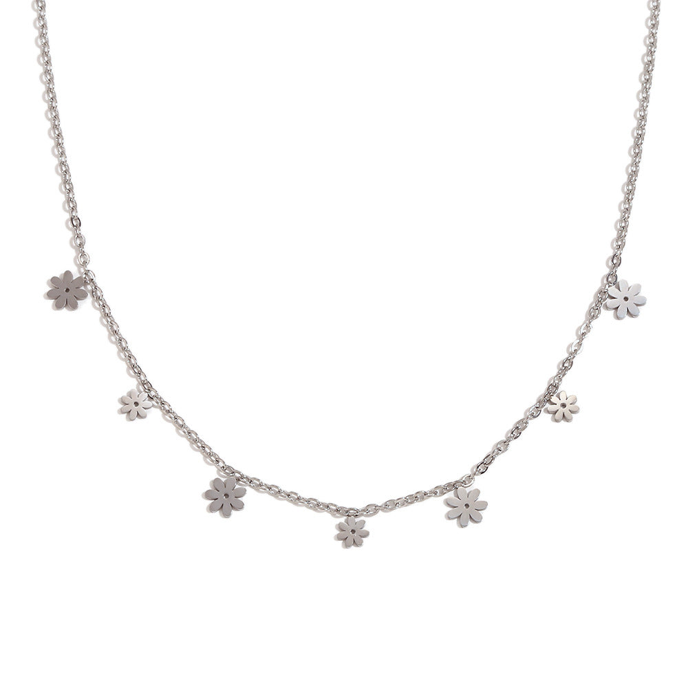 Collana con ciondolo a margherita minimalista da donna in acciaio inossidabile placcato oro 18 carati con design geometrico